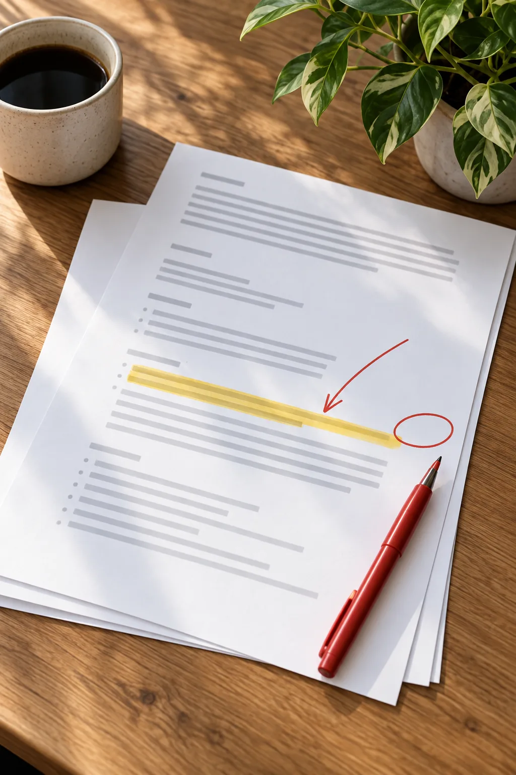 A printed AI answer about a local business, one line highlighted and circled in red pen